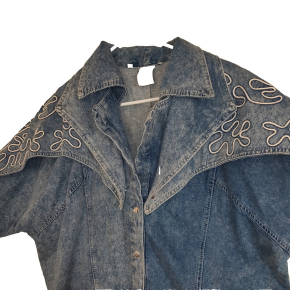 Vintage 80s Denim Jean Jacket Coat Women's S Western Yoke Stonewashed Snaps - Picture 3 of 16